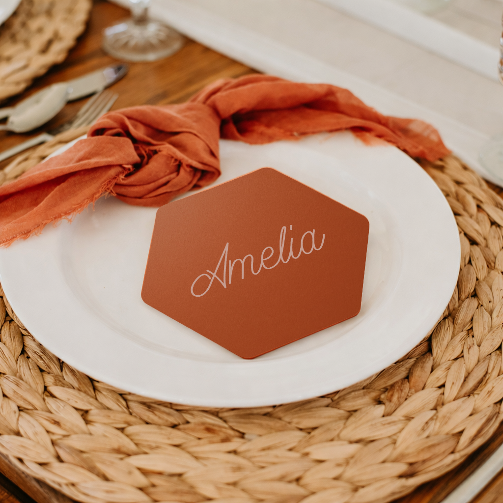 Personalized Wedding Place Cards | Fully Custom White Ink Print | Signature Shape 11