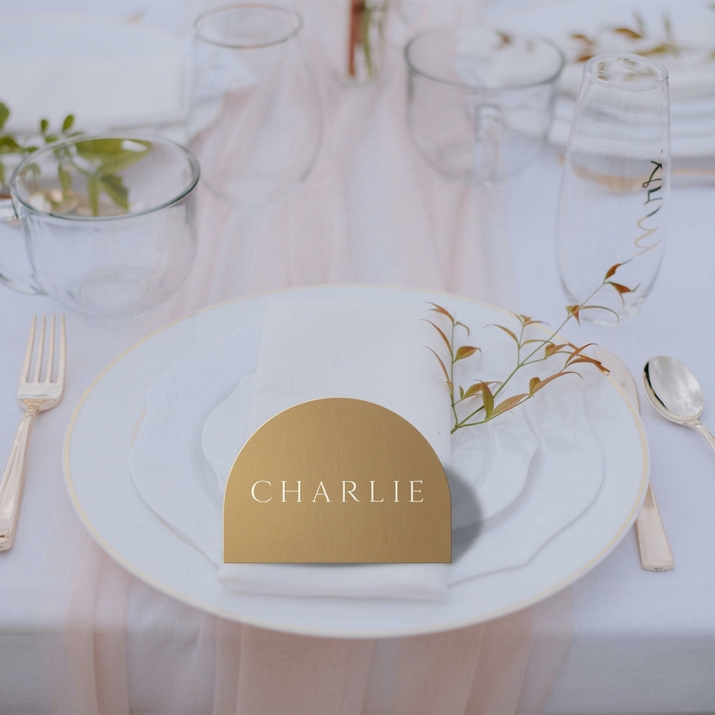 Personalized Wedding Place Cards | Fully Custom White Ink Print | Signature Shape 13
