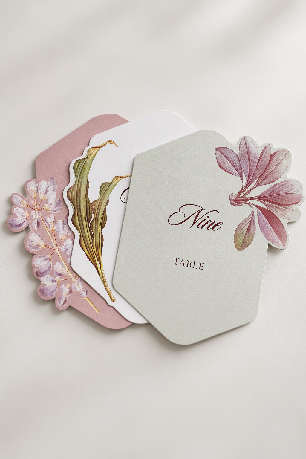 Botanical Wedding Table Number PNG Templates | 3-Piece Print-and-Cut Table Number Set with Separate Number Files - Fatima Collection