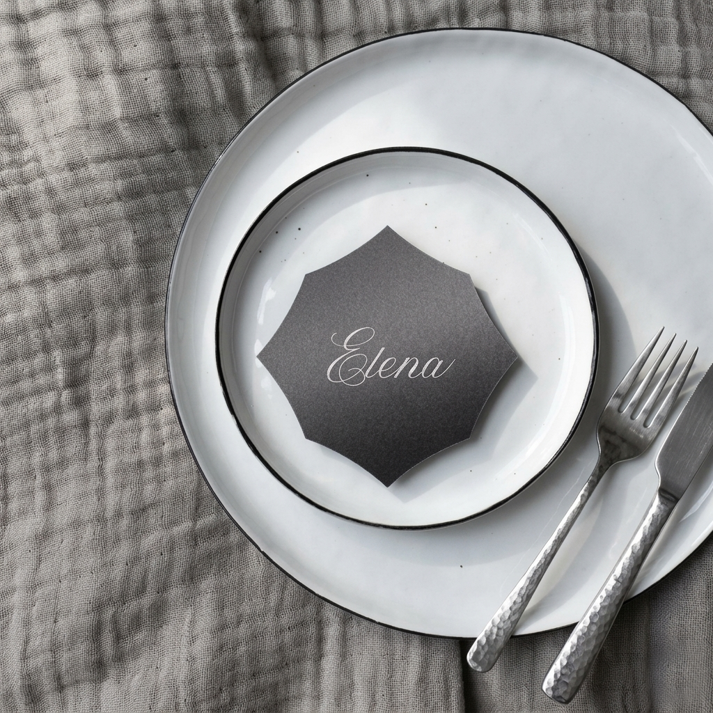 Personalized Wedding Place Cards | Fully Custom White Ink Print | Signature Shape 4