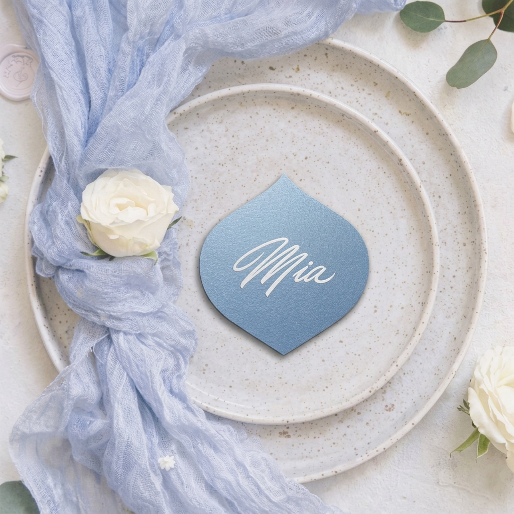 Personalized Wedding Place Cards | Fully Custom White Ink Print | Signature Shape 8
