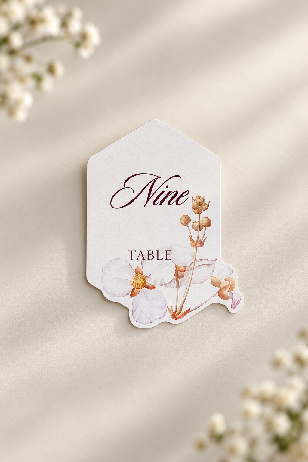 Botanical Wedding Place Card PNG Template | Floral Print-and-Cut Escort Card | DIY Wedding Table Stationery - Fatima Collection