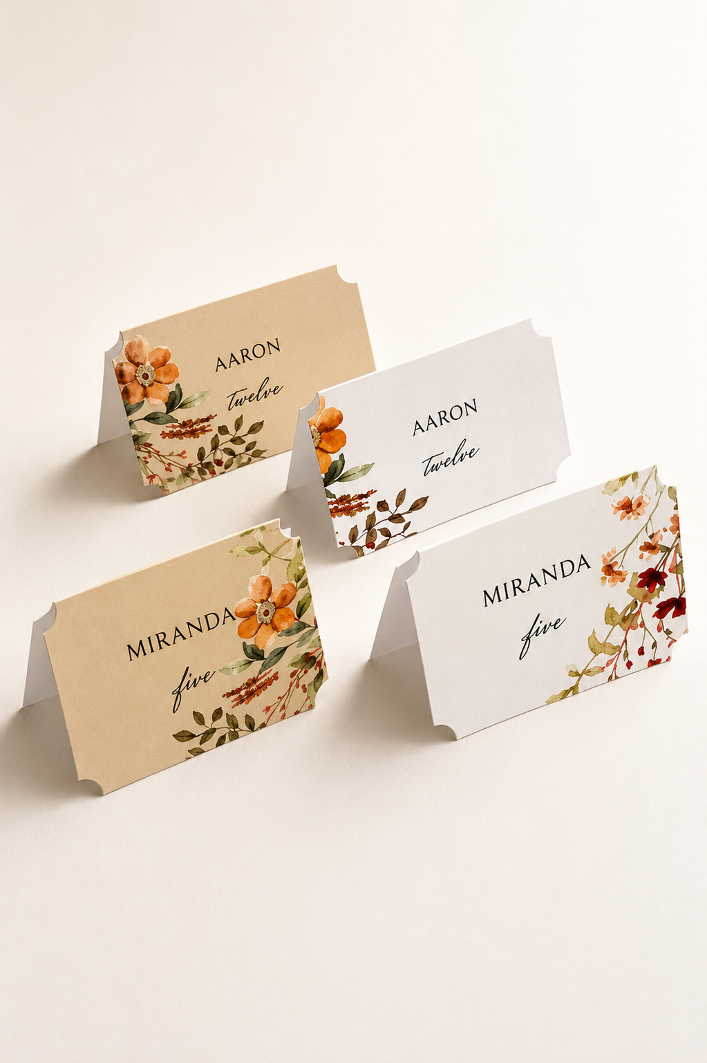 Floral Tented Wedding Place Card PNG Templates | 4 Print-and-Cut Escort Card Designs - Blythe Collection