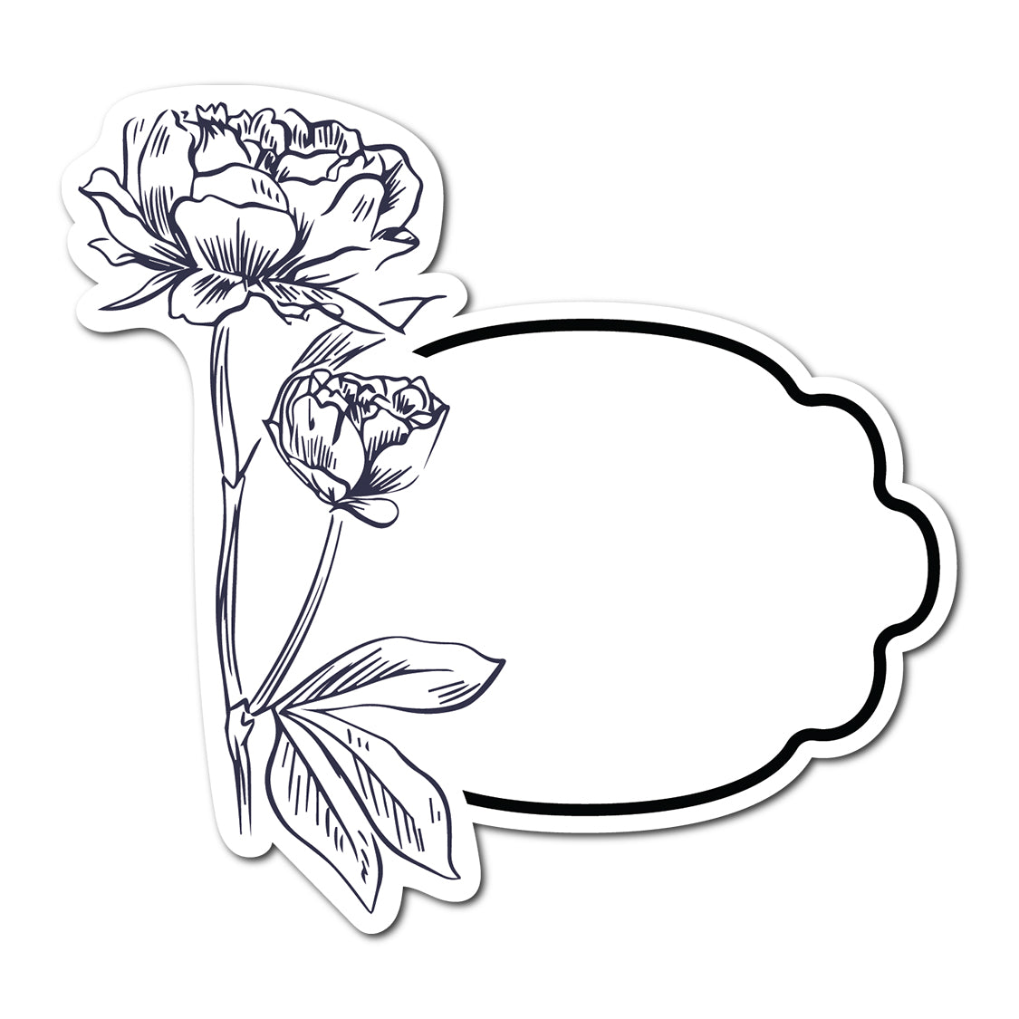 Black and White Floral Art Place Card | SVG PNG Template - Shape 8