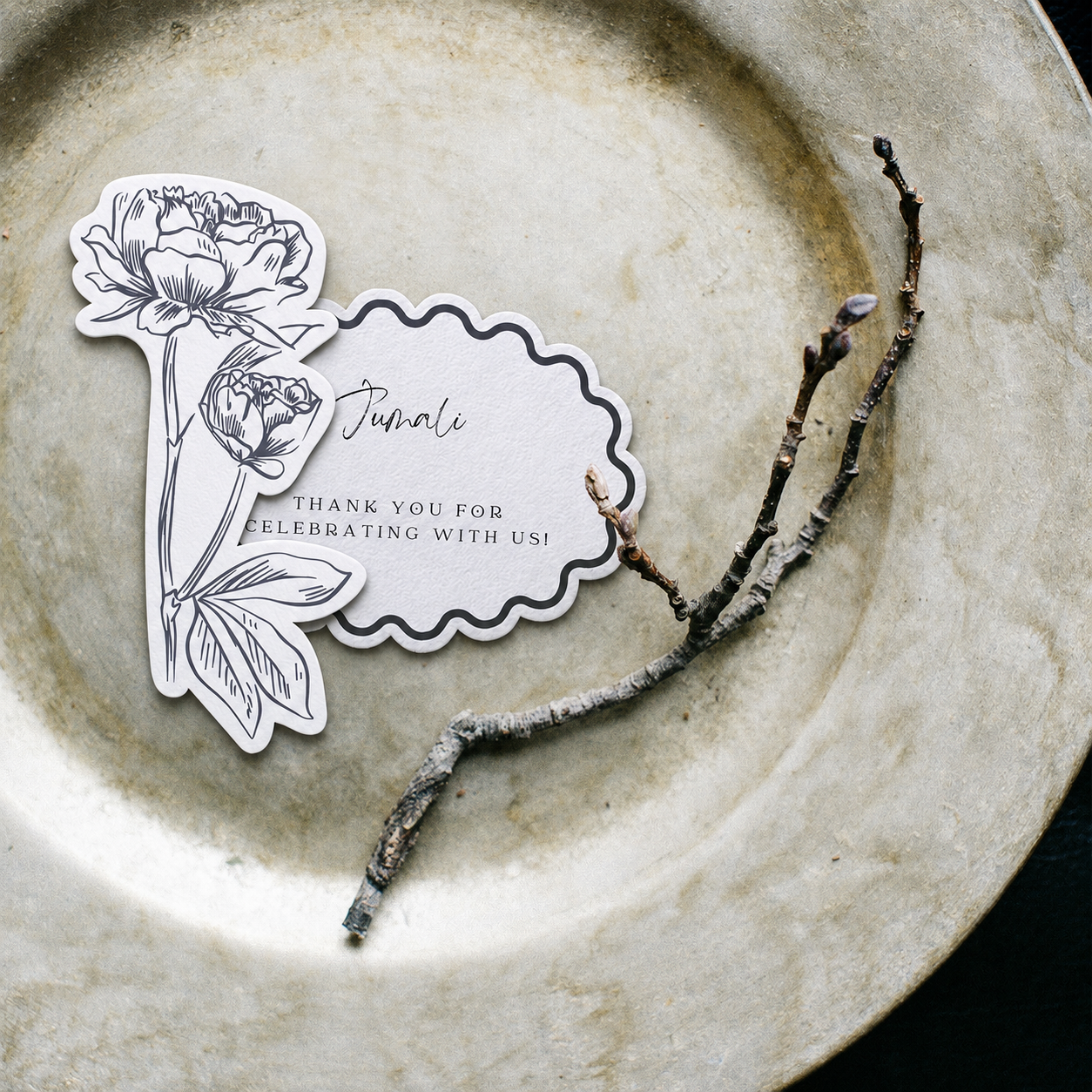 TEMPLATES: Black and White Floral Art Place Cards