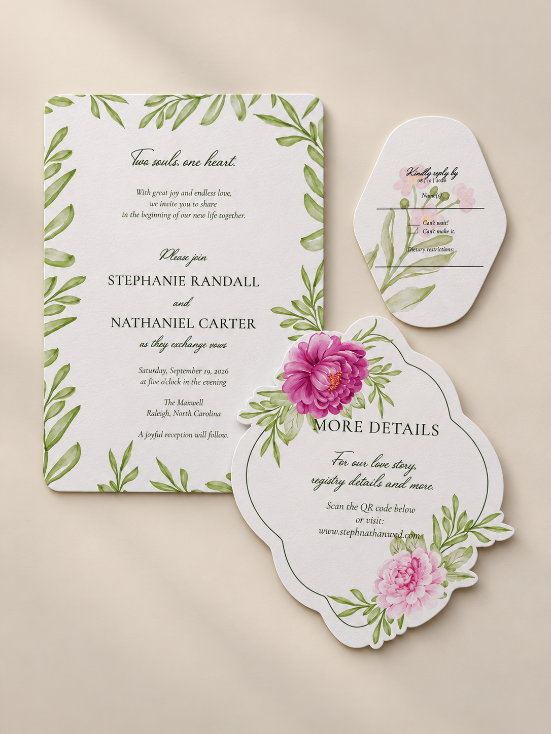 Watercolor Floral 5-Piece Stacked Wedding Invitation PNG Templates | Print and Cut Invitation Suite - Chloe Collection