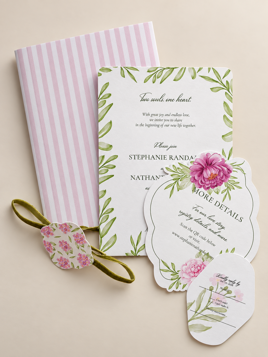 Watercolor Floral 5-Piece Stacked Wedding Invitation PNG Templates | Print and Cut Invitation Suite - Chloe Collection