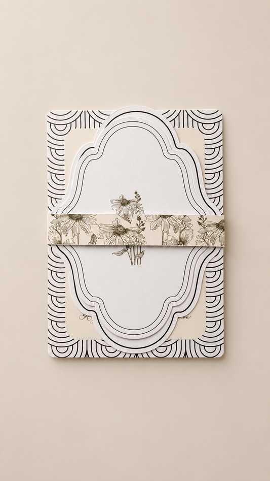 Botanical Stacked Wedding Invitation PNG Templates with Belly Band | Print-and-Cut Wedding Invitation Suite - Arabella Collection