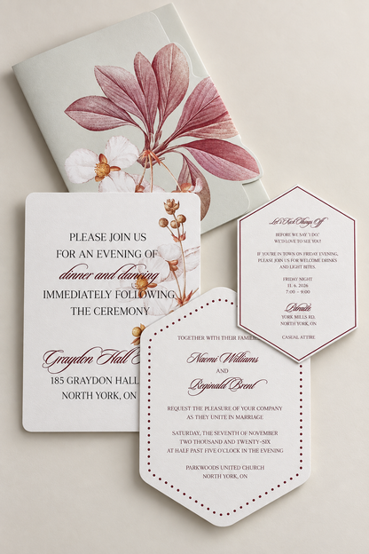 Botanical Wedding Invitation Suite PNG Templates | 4-Piece Print-and-Cut Invitation, Wrap & Insert Cards - Fatima Collection