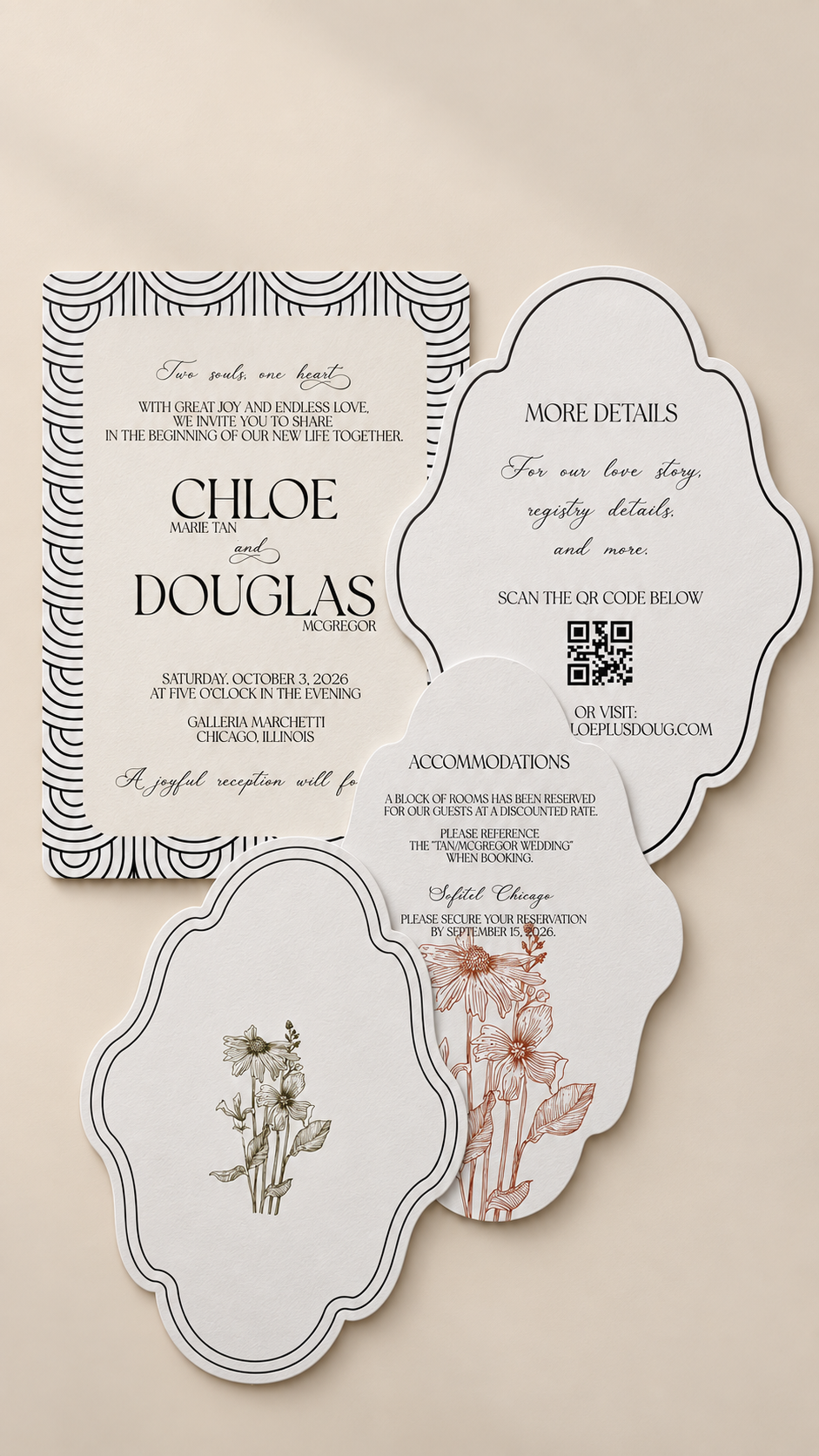 Botanical Stacked Wedding Invitation PNG Templates with Belly Band | Print-and-Cut Wedding Invitation Suite - Arabella Collection