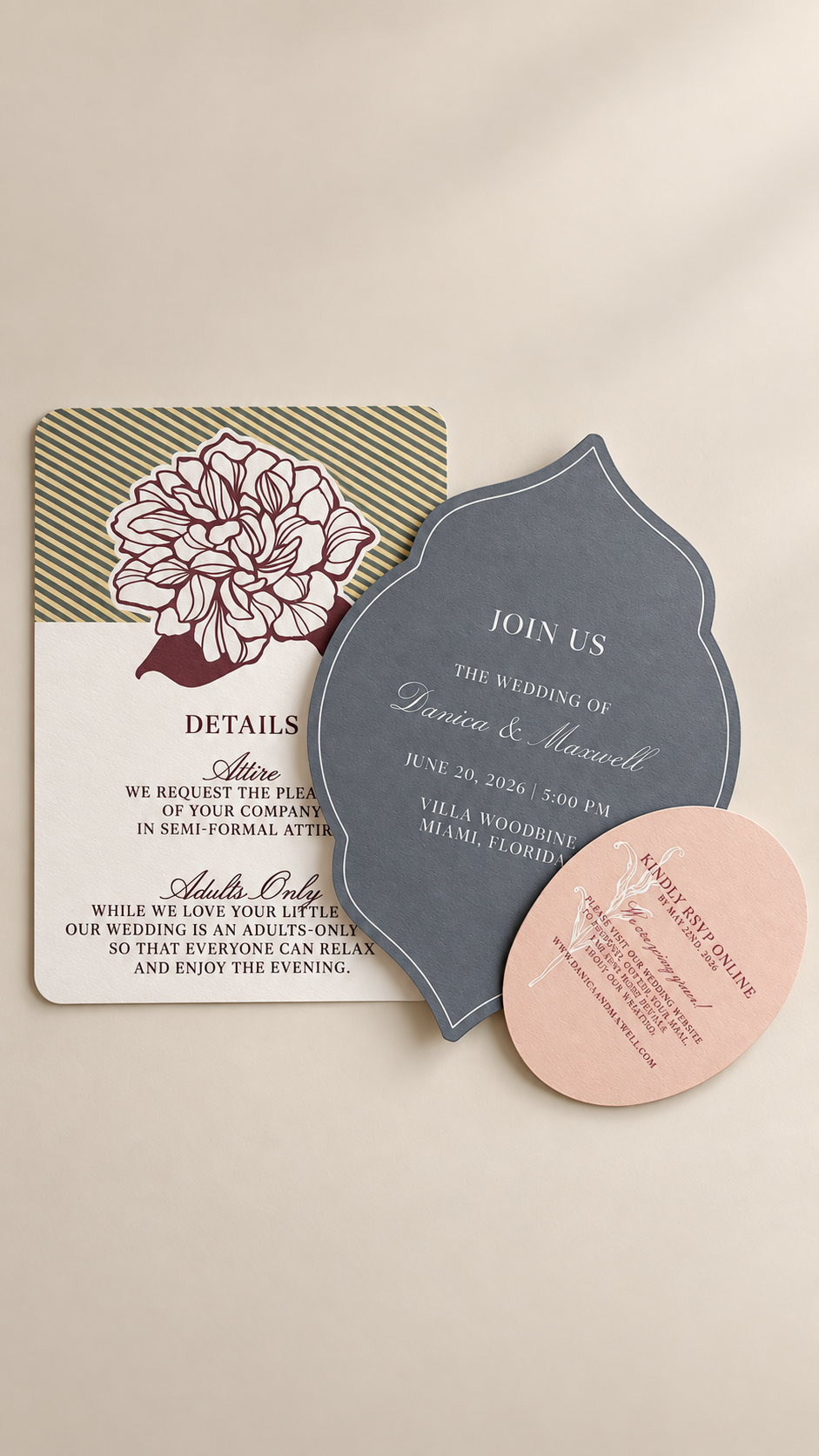 Botanical 4-Piece Wedding Invitation Suite PNG Template | Print and Cut Wedding Invitation, Pocket & Wrap - Isabel Collection