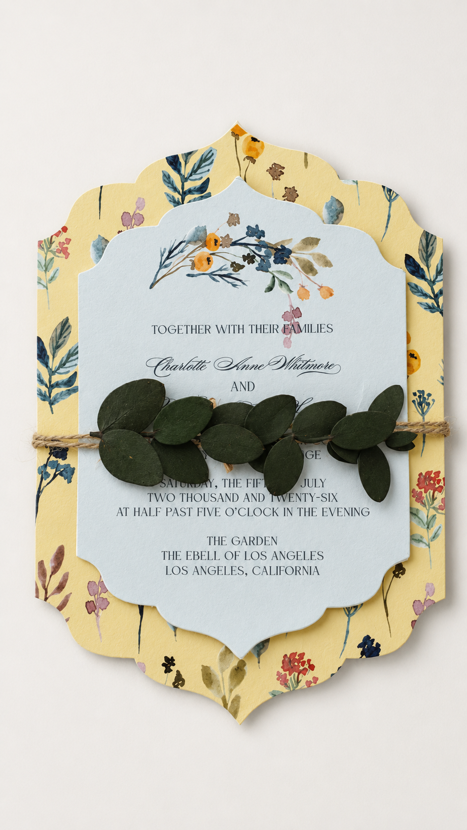 Watercolor Floral 3-Layer Wedding Invitation Template | Print-and-Cut PNG | Shaped DIY Wedding Invitation - Cassandra Collection