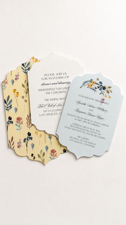 Watercolor Floral 3-Layer Wedding Invitation Template | Print-and-Cut PNG | Shaped DIY Wedding Invitation - Cassandra Collection