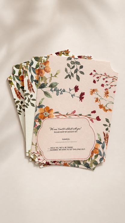 Floral Stacked Wedding Invitation PNG Templates | Print-and-Cut 3-Piece Invitation Suite - Blythe Collection