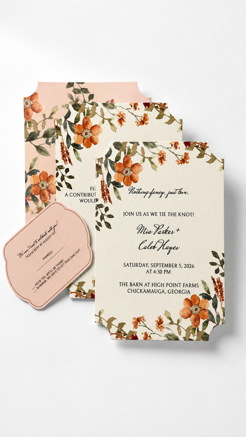 Floral Stacked Wedding Invitation PNG Templates | Print-and-Cut 3-Piece Invitation Suite - Blythe Collection