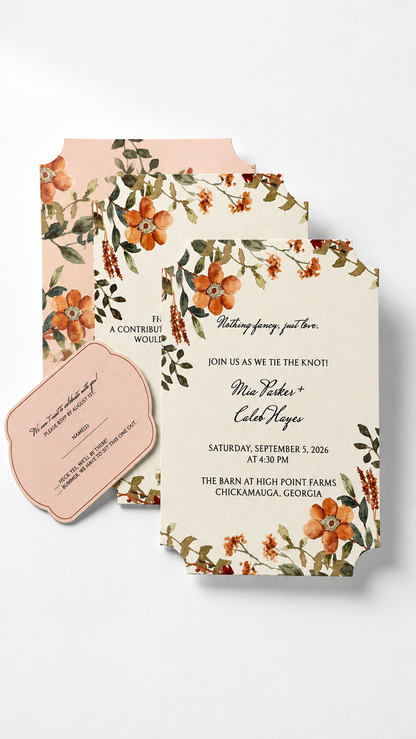 Wedding Print-and-Cut PNG Template Bundle | Floral DIY Invitation & Wedding Stationery Suite - Blythe Collection