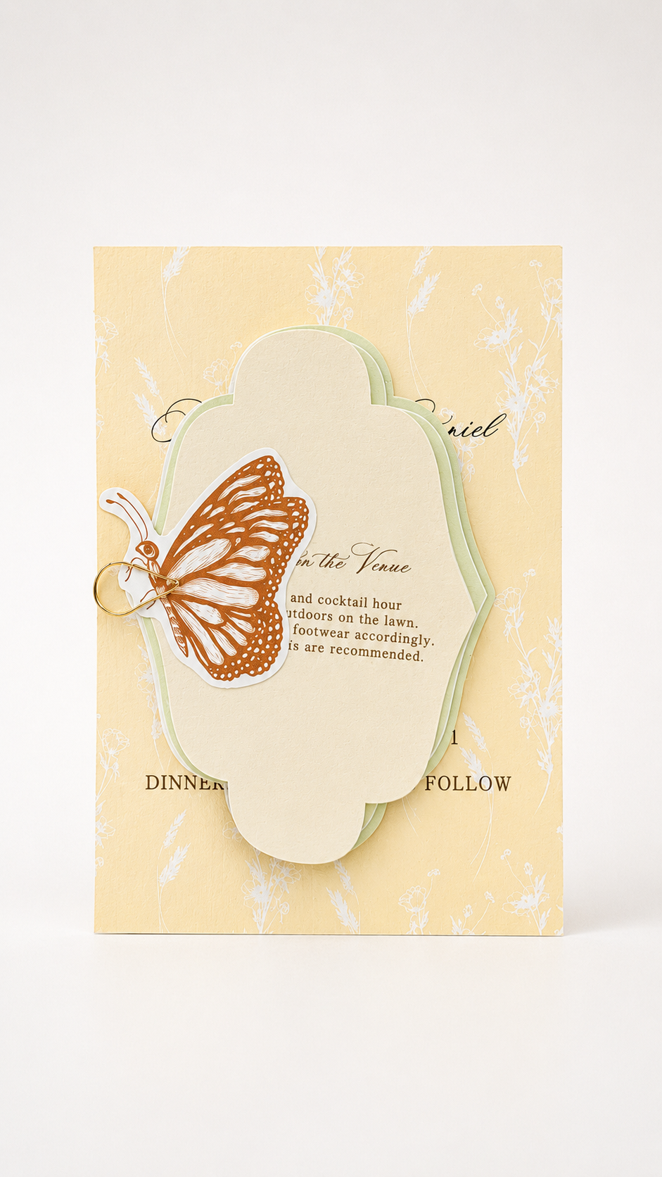 Garden Butterfly Stacked Wedding Invitation Template | Layered Print-and-Cut PNG - Catherine Collection