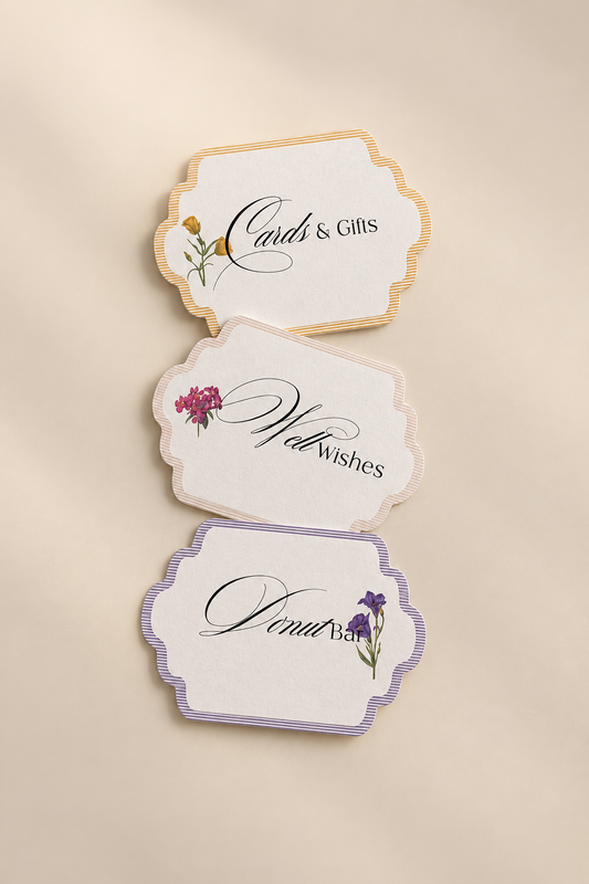 Set of 3 Wedding Labels & Mini Signage PNG Templates | Floral Print Then Cut Wedding Signs - Jamaica Collection
