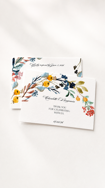 Watercolor Floral Wedding Stationery Bundle | Print-and-Cut PNG Templates | Complete DIY Wedding Suite - Cassandra Collection