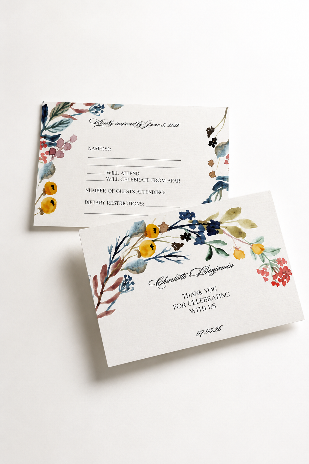 Watercolor Floral Wedding Stationery Bundle | Print-and-Cut PNG Templates | Complete DIY Wedding Suite - Cassandra Collection