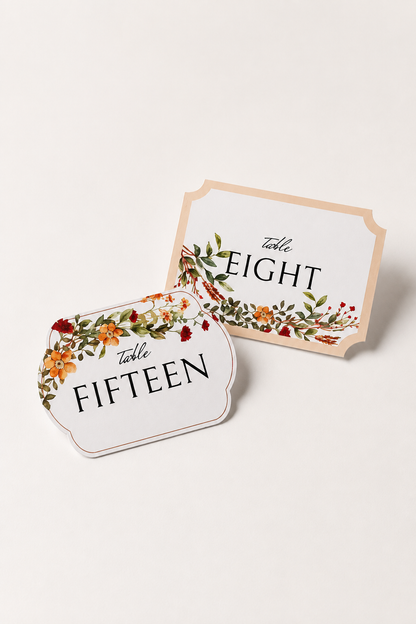 Wedding Mini Sign PNG Templates | 2 Piece Floral Print-and-Cut Table Labels - Blythe Collection