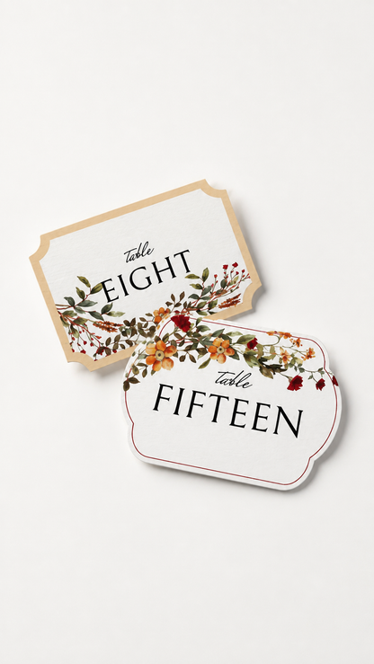 Wedding Mini Sign PNG Templates | 2 Piece Floral Print-and-Cut Table Labels - Blythe Collection