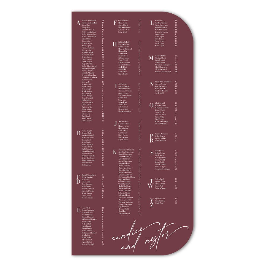 Stand-Alone Modern L to XL Wedding Seating Chart