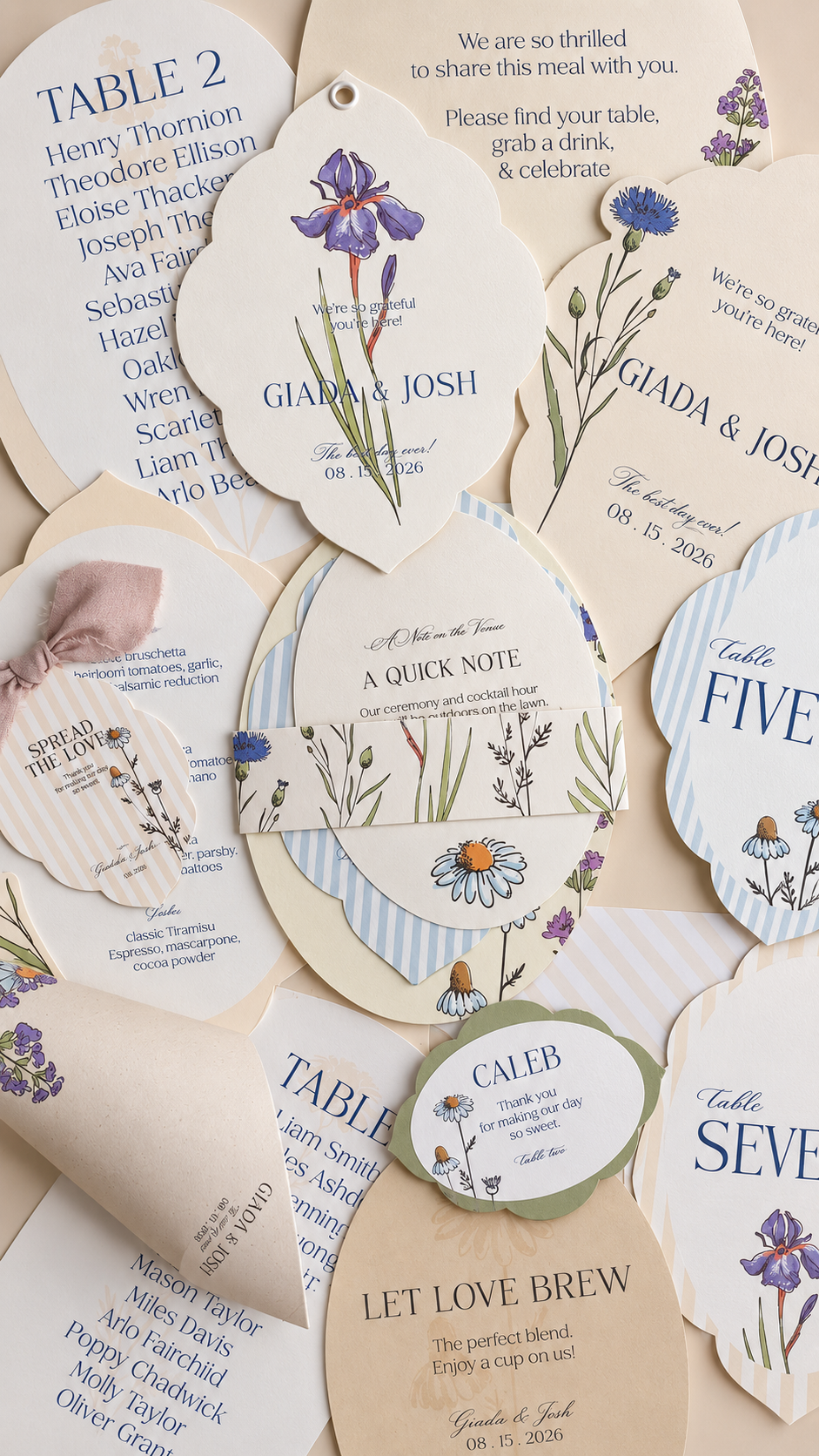 Botanical Wildflower Wedding Stationery PNG Template Bundle | Complete Print and Cut Wedding Suite - Keisha Collection