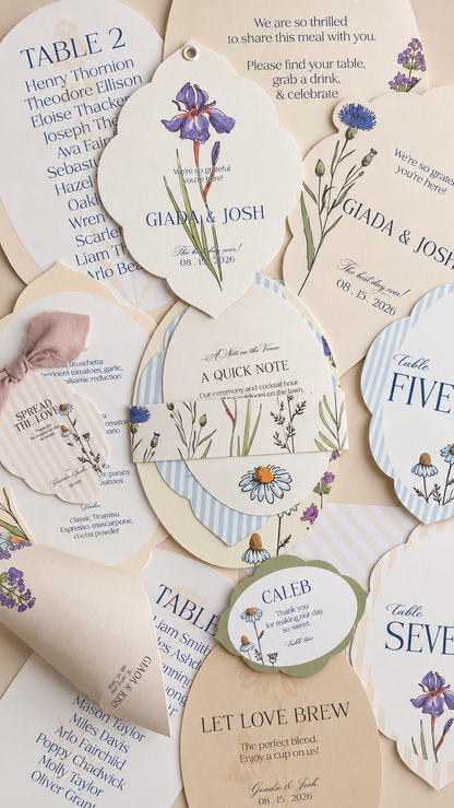 Botanical Wildflower Wedding Stationery PNG Template Bundle | Complete Print and Cut Wedding Suite - Keisha Collection