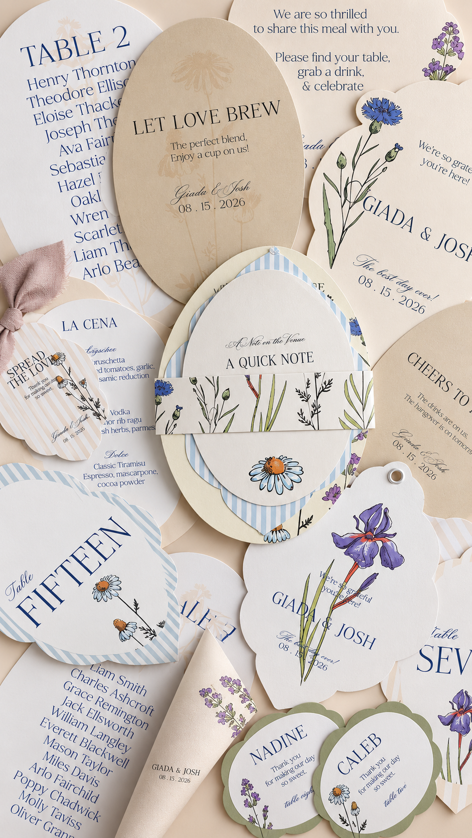 Botanical Wildflower Wedding Stationery PNG Template Bundle | Complete Print and Cut Wedding Suite - Keisha Collection