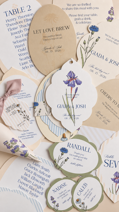 Botanical Wildflower Wedding Stationery PNG Template Bundle | Complete Print and Cut Wedding Suite - Keisha Collection