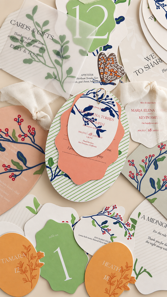 Complete Botanical Wedding Stationery PNG Template Bundle for Cricut | Print Then Cut Invitation, Signs, Menu, Place Cards & More - Diana Collection