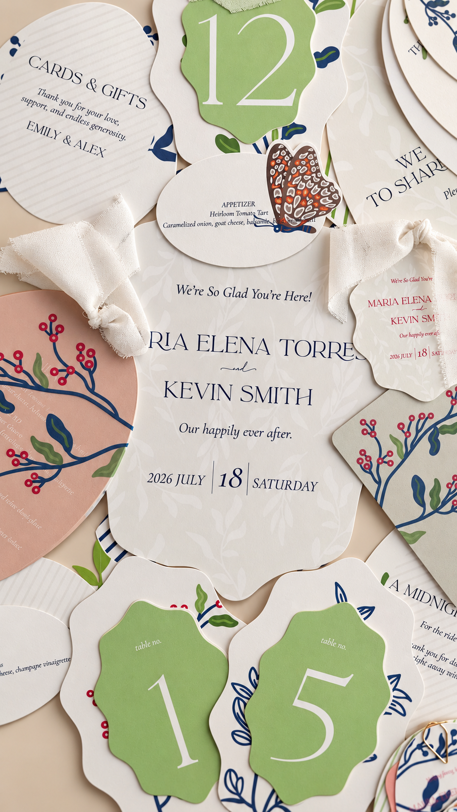 Complete Botanical Wedding Stationery PNG Template Bundle for Cricut | Print Then Cut Invitation, Signs, Menu, Place Cards & More - Diana Collection