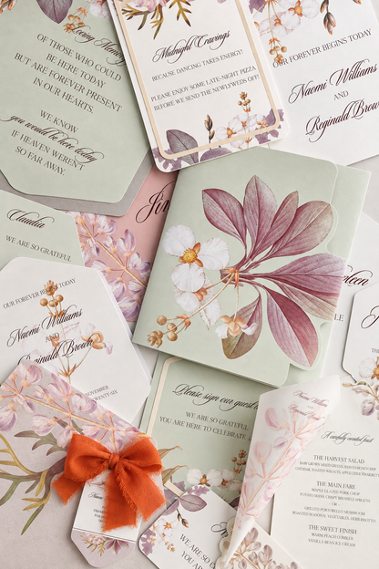 Complete Botanical Wedding Stationery PNG Template Bundle | Print-and-Cut Invitation, Signage, Menu, Place Cards & Wedding Suite - Fatima Collection