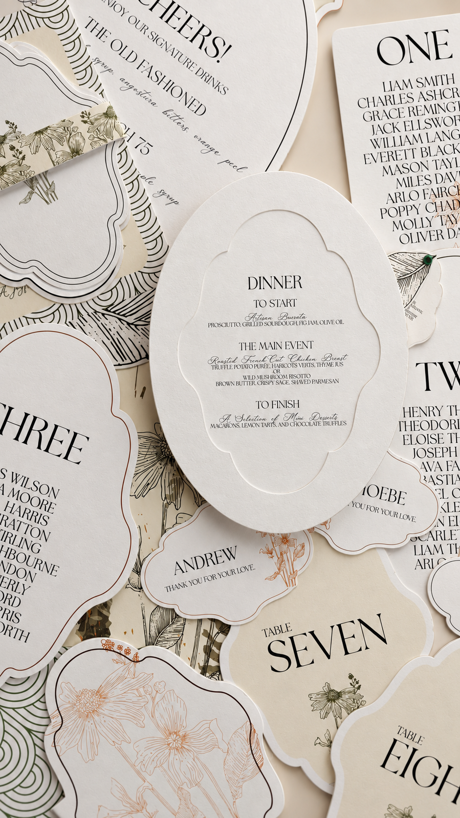 Botanical Wedding Stationery PNG Template Bundle | Print-and-Cut Invitation, Menu, Signs, Table Numbers, Program & Favor Templates - Arabella Collection