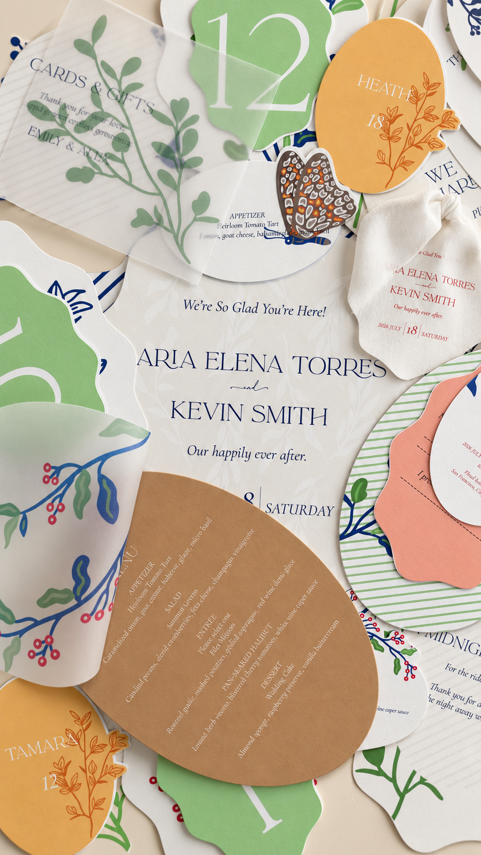 Complete Botanical Wedding Stationery PNG Template Bundle for Cricut | Print Then Cut Invitation, Signs, Menu, Place Cards & More - Diana Collection