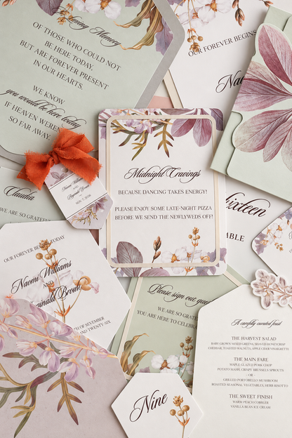 Complete Botanical Wedding Stationery PNG Template Bundle | Print-and-Cut Invitation, Signage, Menu, Place Cards & Wedding Suite - Fatima Collection
