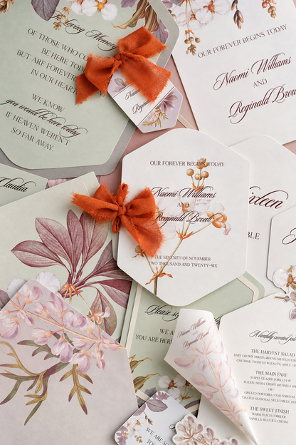 Complete Botanical Wedding Stationery PNG Template Bundle | Print-and-Cut Invitation, Signage, Menu, Place Cards & Wedding Suite - Fatima Collection