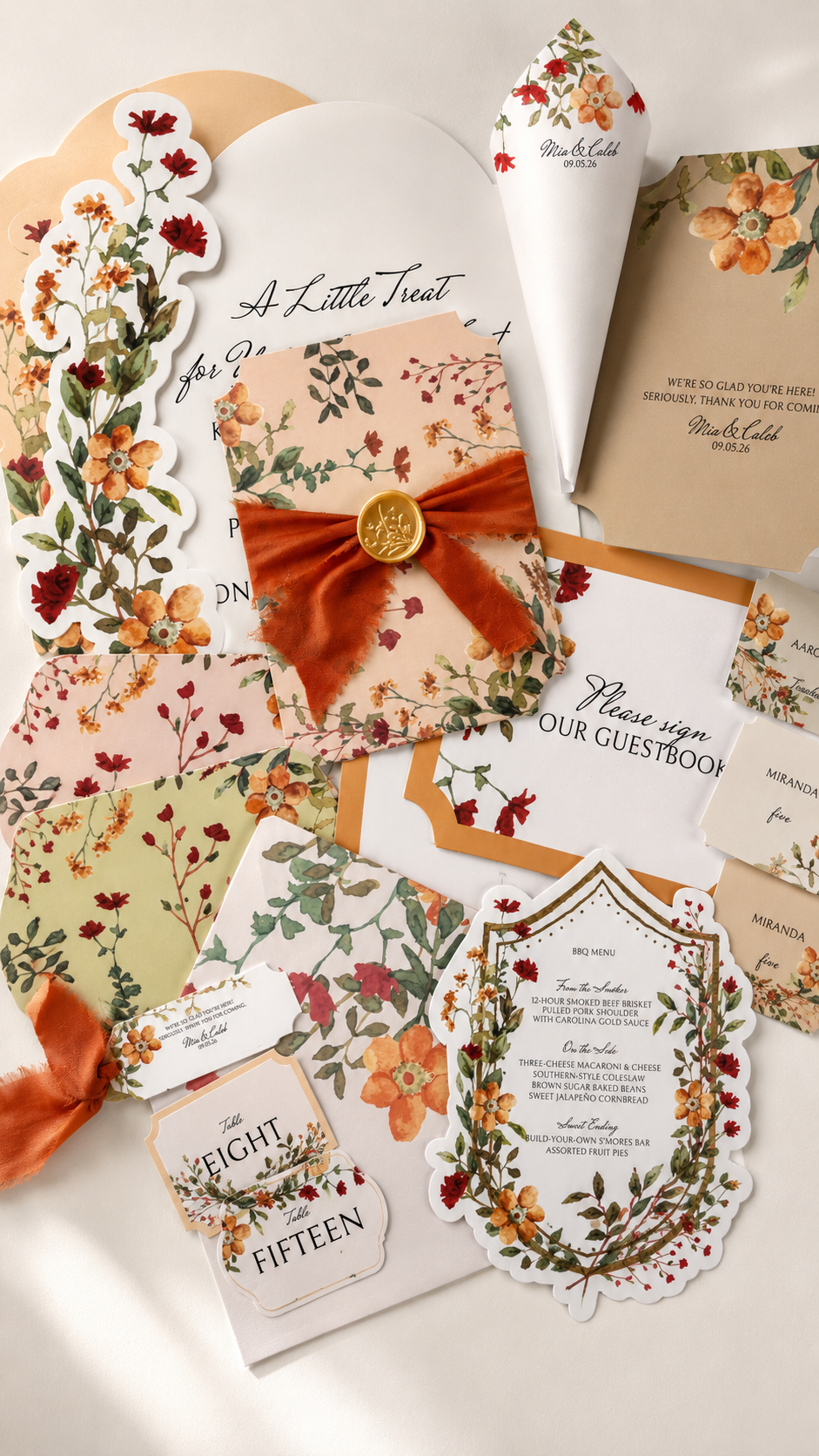 Wedding Print-and-Cut PNG Template Bundle | Floral DIY Invitation & Wedding Stationery Suite - Blythe Collection