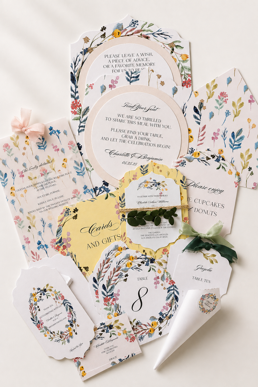 Watercolor Floral Wedding Stationery Bundle | Print-and-Cut PNG Templates | Complete DIY Wedding Suite - Cassandra Collection