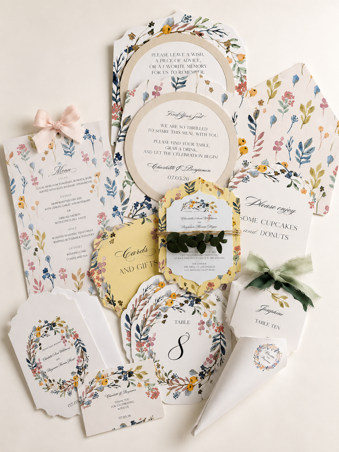 Watercolor Floral Wedding Stationery Bundle | Print-and-Cut PNG Templates | Complete DIY Wedding Suite - Cassandra Collection