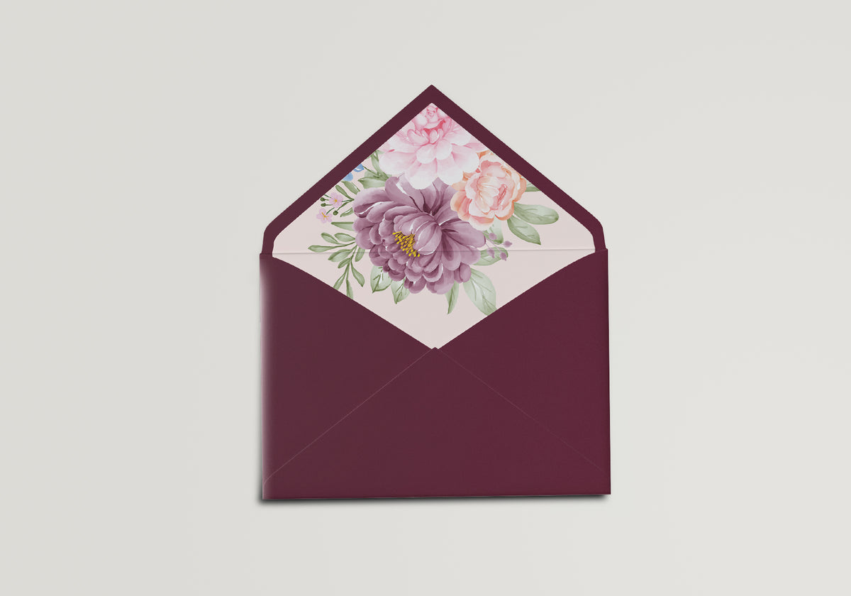 Romantic Watercolor Floral Envelope Liner PNG Template | Print and Cut Wedding Envelope Liner - Chloe Collection