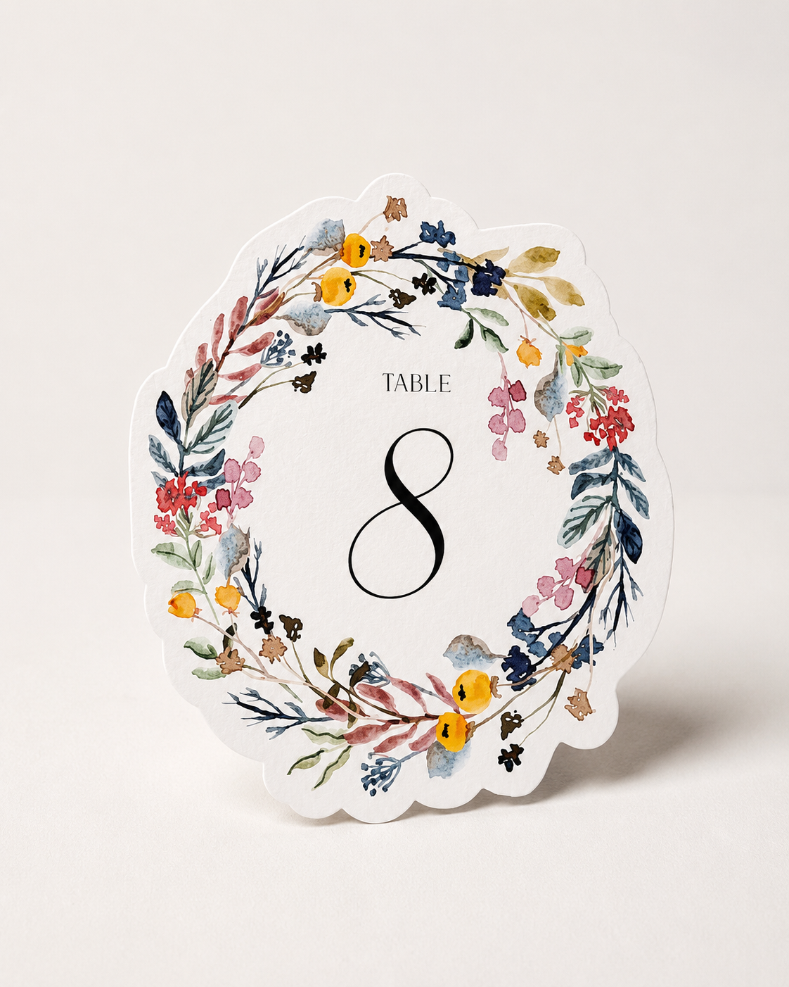 Watercolor Floral Wedding Table Number Template |  Print-and-Cut PNG | DIY Scalloped Table Number Sign - Cassandra Collection