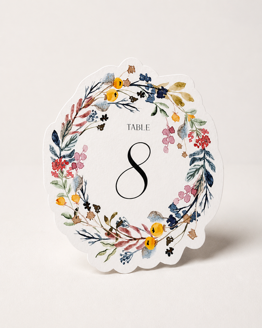 Watercolor Floral Wedding Table Number Template |  Print-and-Cut PNG | DIY Scalloped Table Number Sign - Cassandra Collection