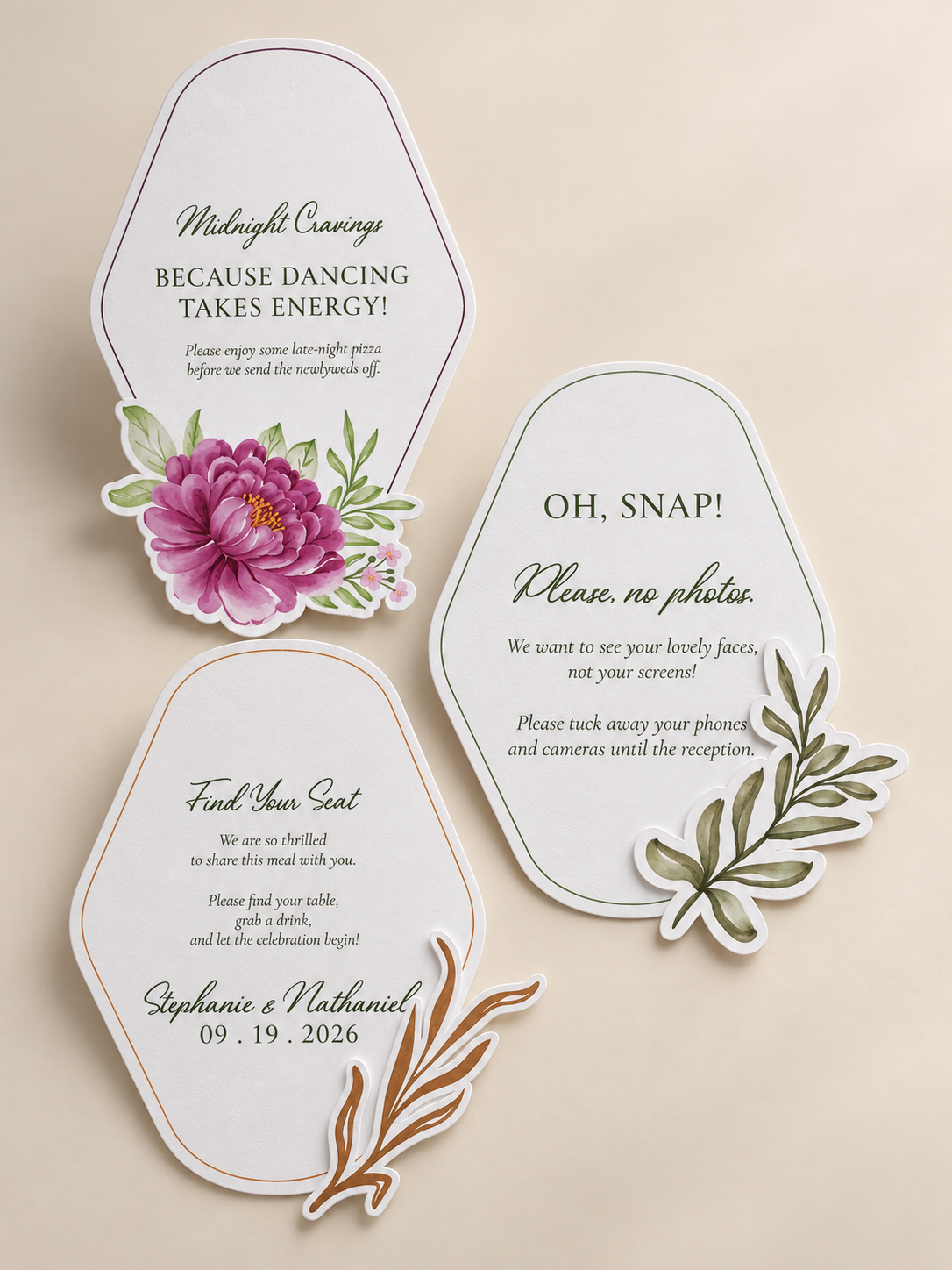 Set of 3 Floral Layered Wedding Table Signage PNG Templates for Cricut | Print and Cut Wedding Signs - Chloe Collection