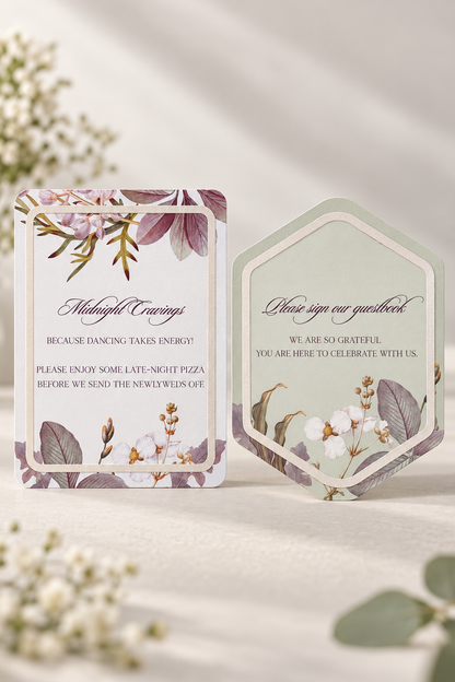 Botanical Wedding Table Signage PNG Templates | 2-Piece Print-and-Cut Table Sign Set with Border Layers - Fatima Collection