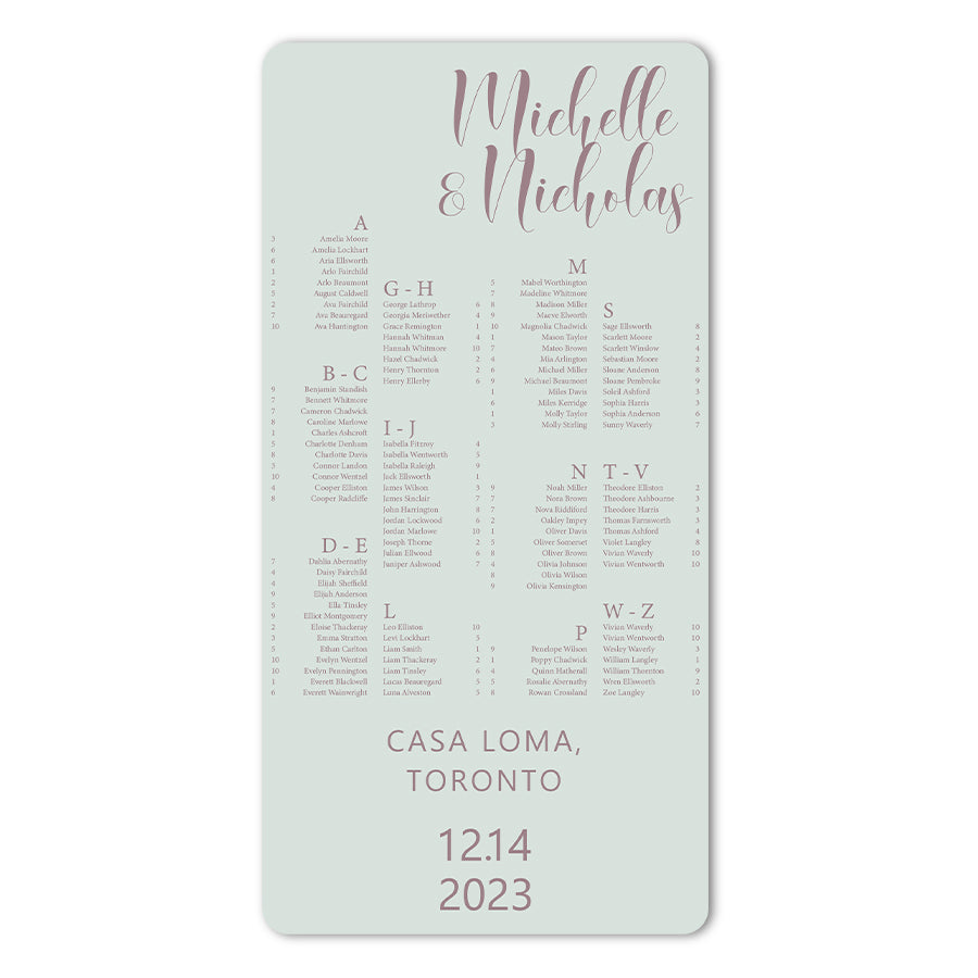 Stand-Alone Rounded Corner L to XL Wedding Seating Chart