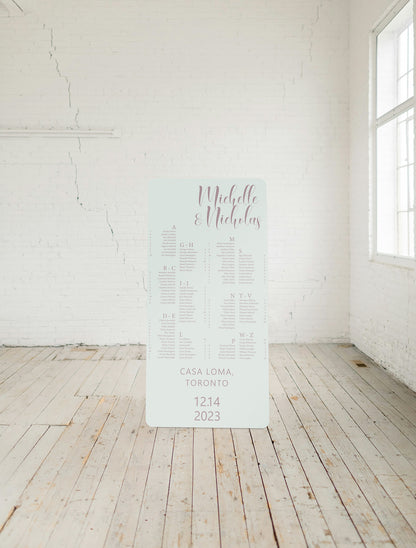 Stand-Alone Rounded Corner L to XL Wedding Seating Chart