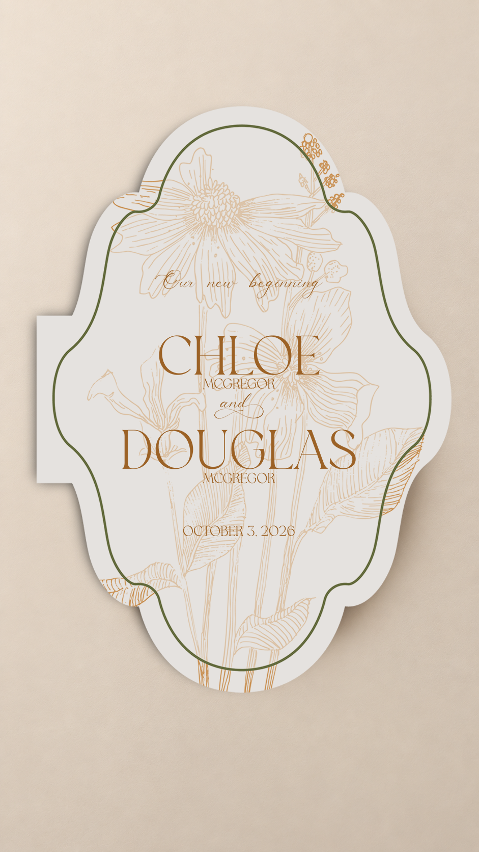Botanical Bi-Fold Wedding Program PNG Template | Shaped Print-and-Cut Ceremony Program - Arabella Collection