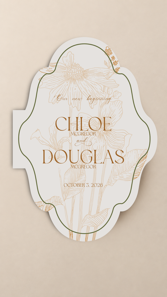 Botanical Bi-Fold Wedding Program PNG Template | Shaped Print-and-Cut Ceremony Program - Arabella Collection